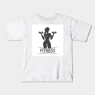 Fitness Emblem or Logo With Silhouette of Training Woman Kids T-Shirt